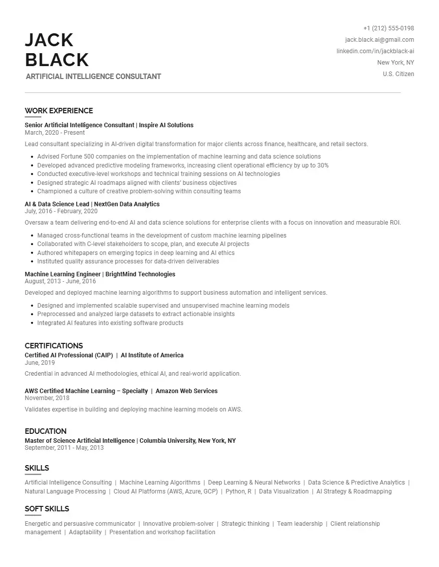 Artificial Intelligence Consultant Resume Template